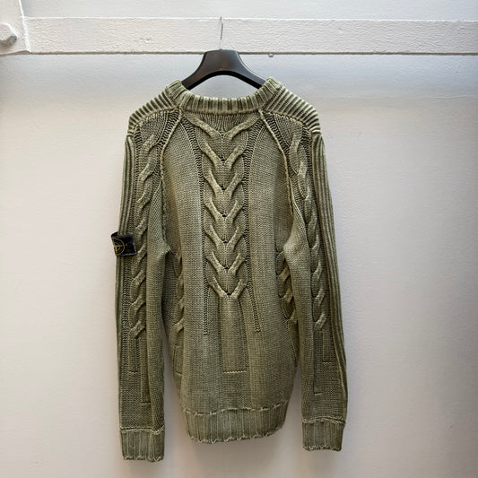 2018 Stone Island Frost Collection Cable Knit Jumper – Olive Green