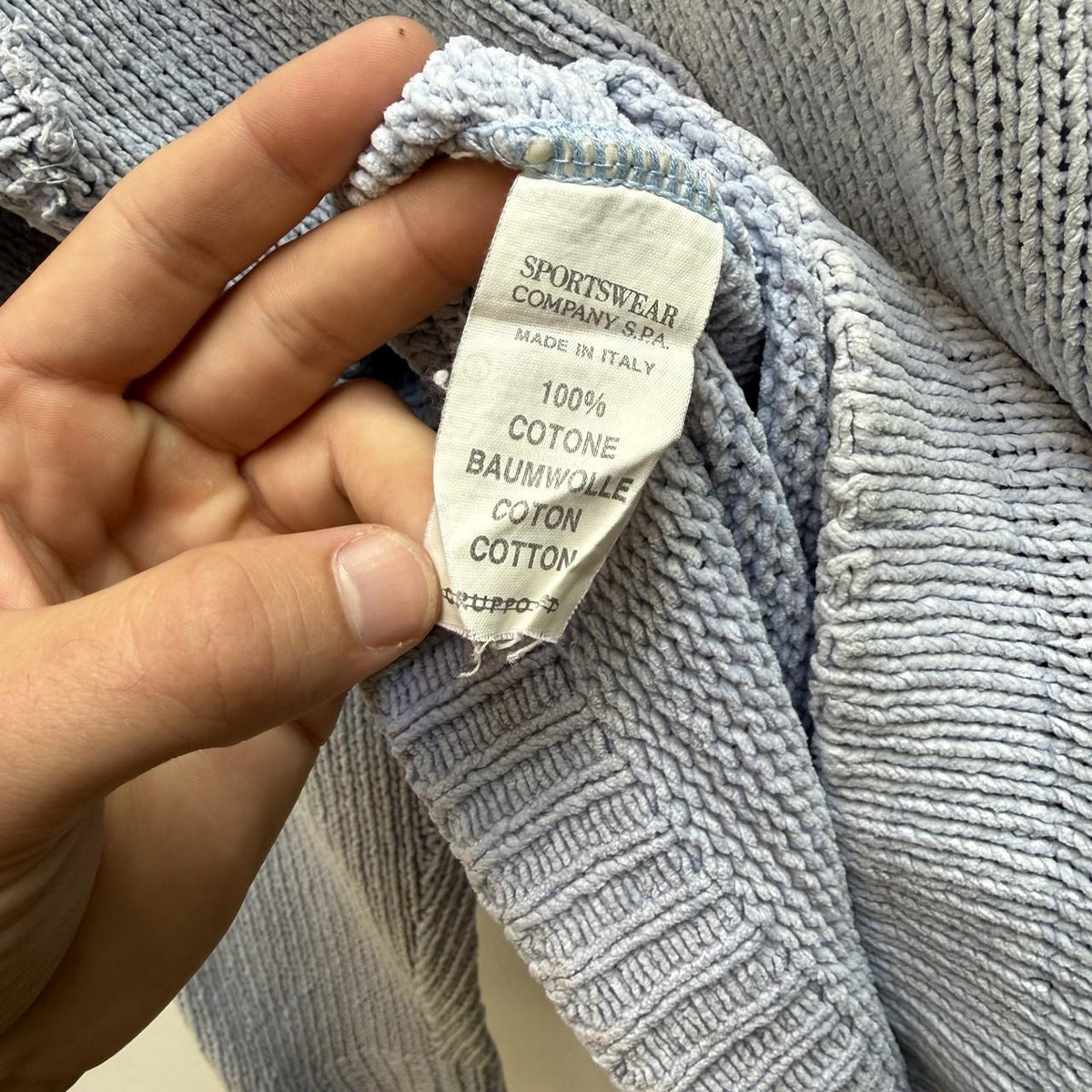 Stone Island Vintage 1990s Green Edge Chunky Knit Jumper – Pale Lilac/Grey (L/XL)