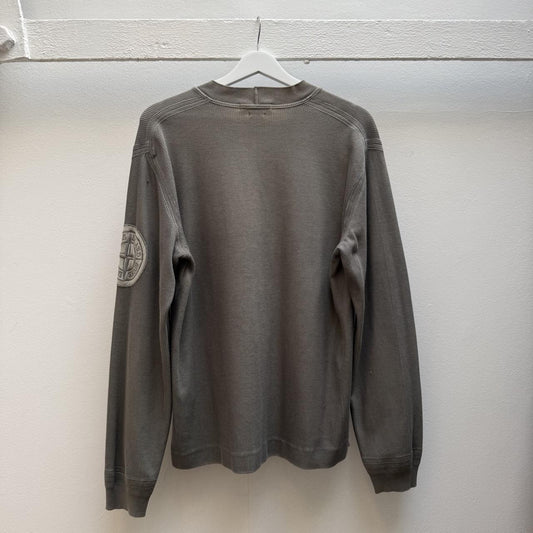 Stone Island Vintage Early 2000s Ribbed Knit Sweatshirt – Taupe Grey (M)
