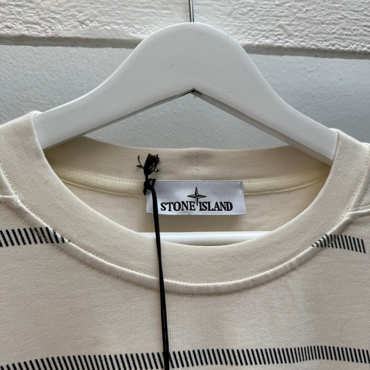 Stone Island Marina Striped Long Sleeve T-Shirt – Cream / Black (L)