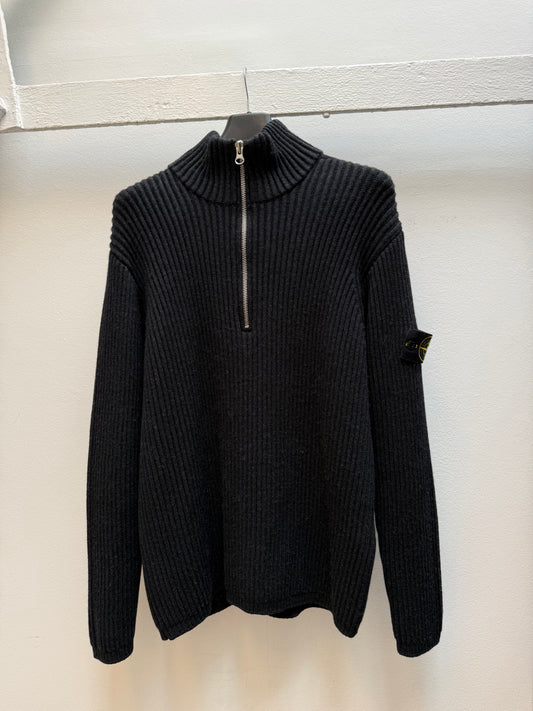 Stone Island Heavy Ribbed Knit Quarter Zip Jumper – Black (L)
