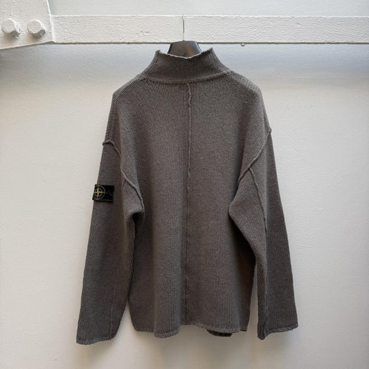 Stone Island Vintage 1990s Mock Neck Knit Jumper – Taupe Grey (XL)