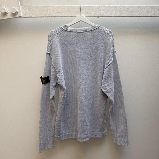 Stone Island Vintage 1990s Green Edge Chunky Knit Jumper – Pale Lilac/Grey (L/XL)