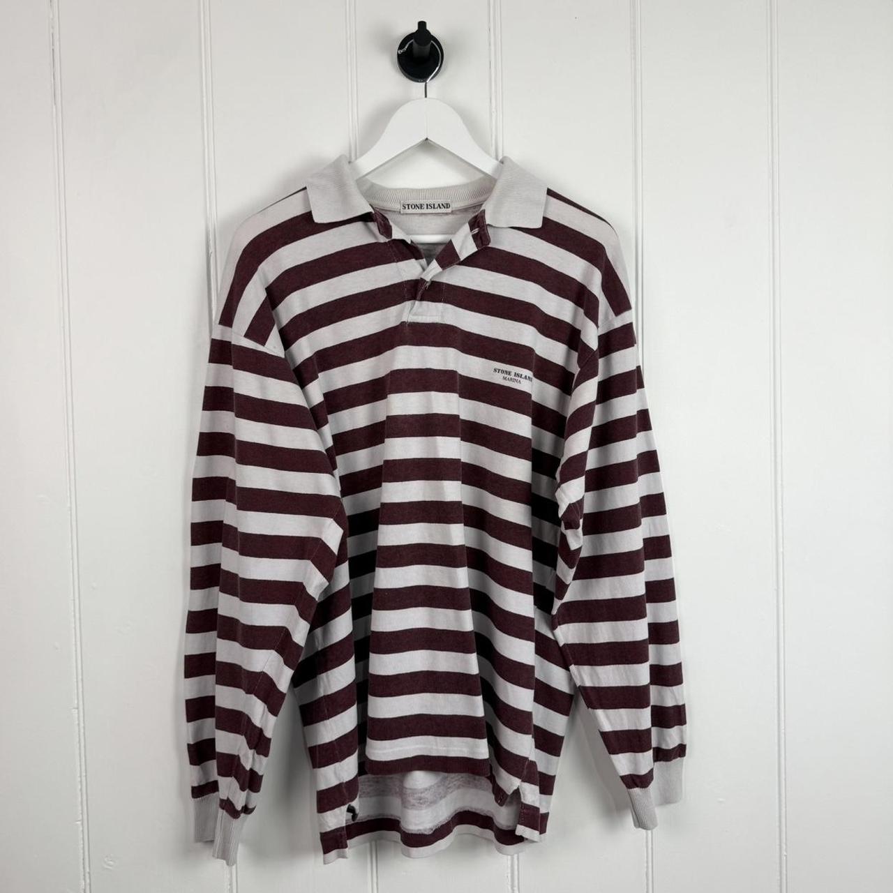 90s Stone Island Striped Marina Polo Shirt (L)