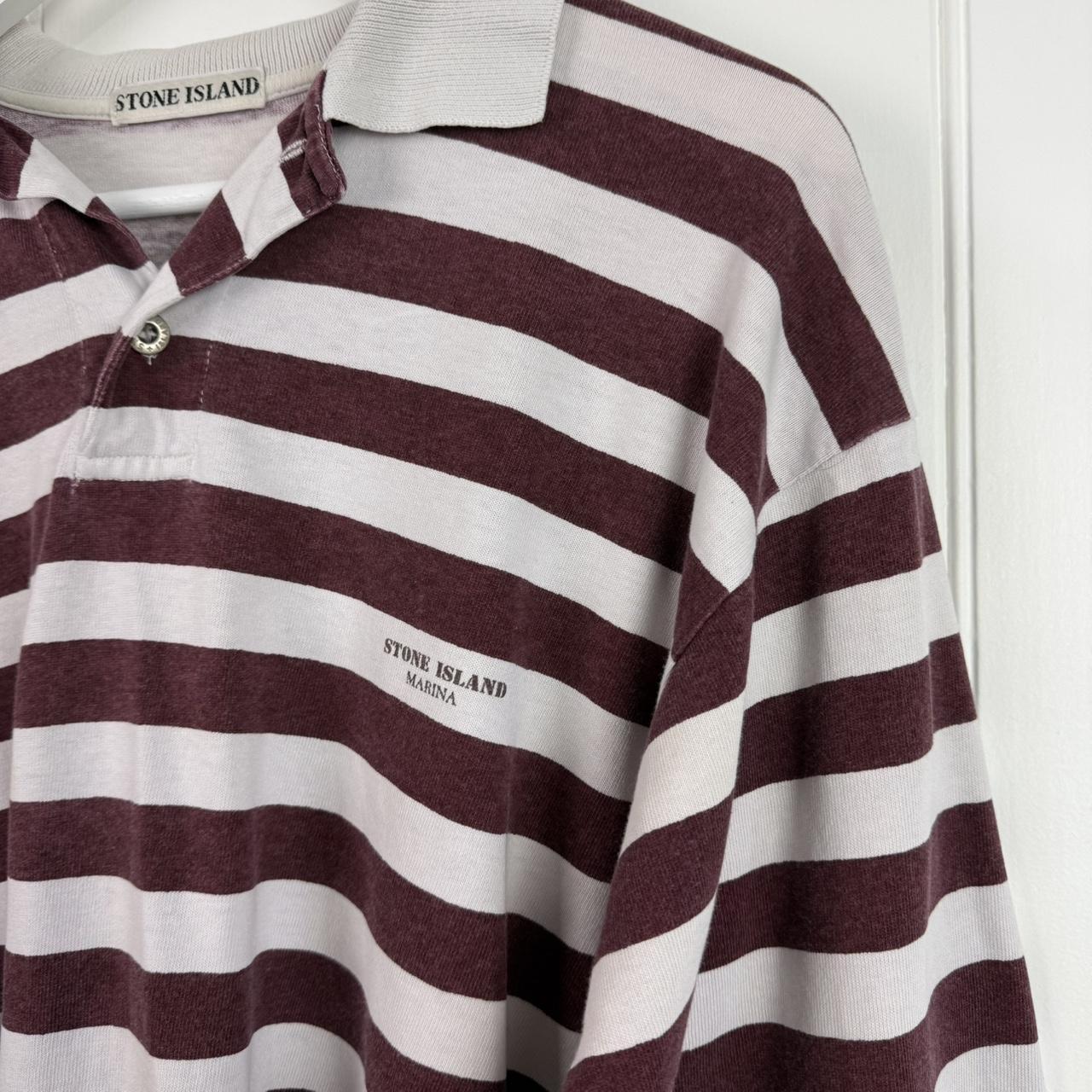 90s Stone Island Striped Marina Polo Shirt (L)