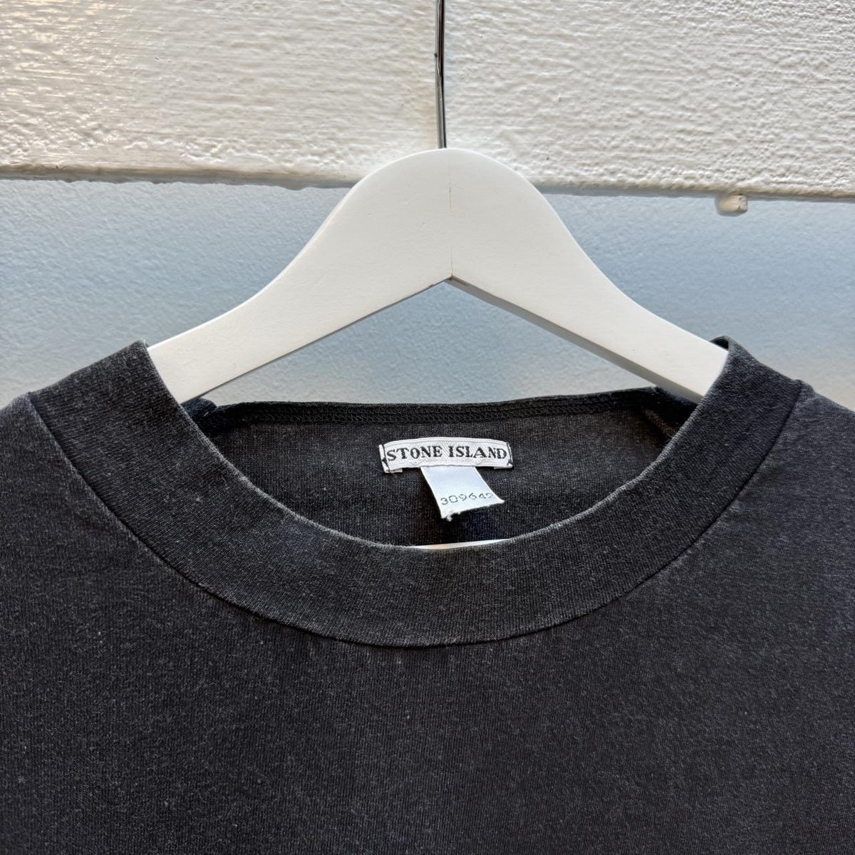 Stone Island Early 2000s Burn Through Compass T-Shirt – Washed Black (XL)