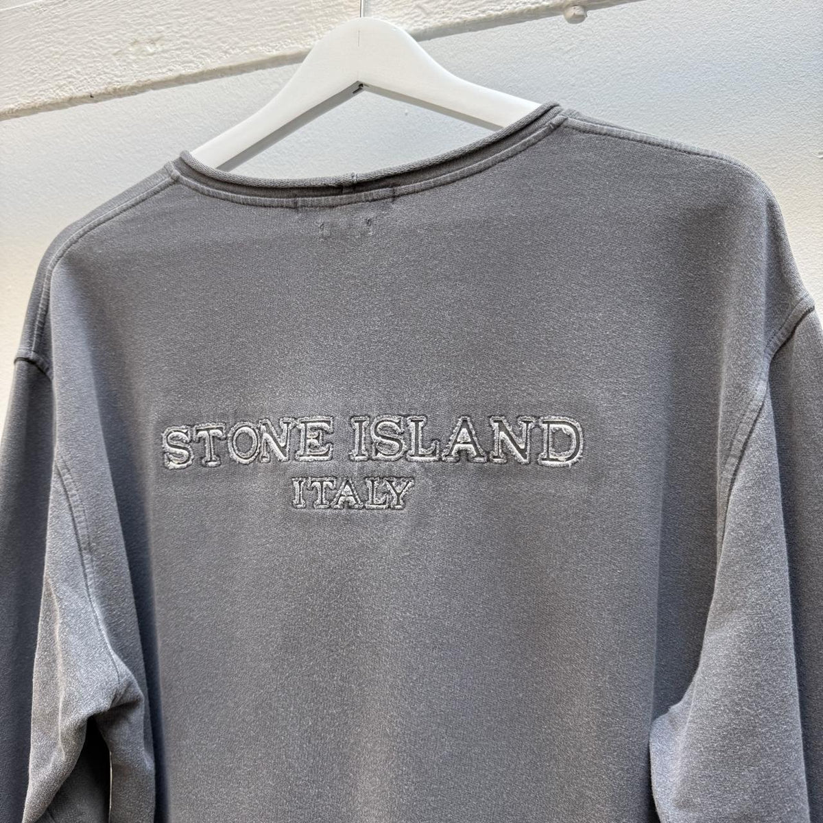 Stone Island Vintage Early 2000s Spellout Sweatshirt – Washed Grey (L)