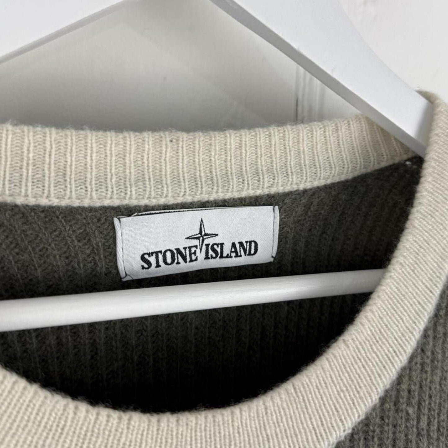 Stone Island Compass Logo Knit Jumper Olive/Cream (XL)