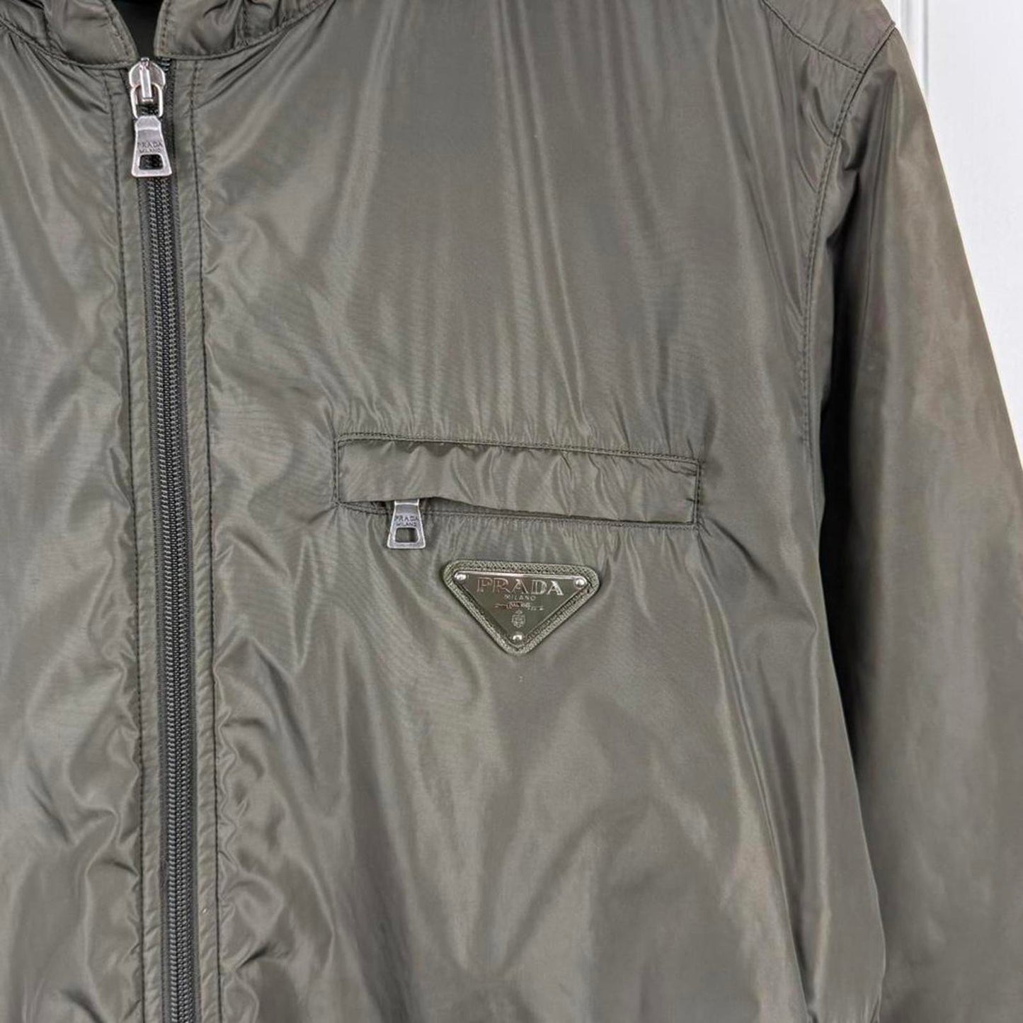 Prada Nylon Zip Hooded Jacket Khaki Green (XL)
