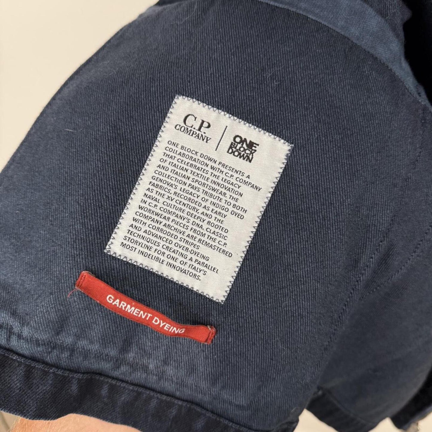 C.P. Company x One Block Down Goggle Hood Overshirt Jacket Indigo (L)