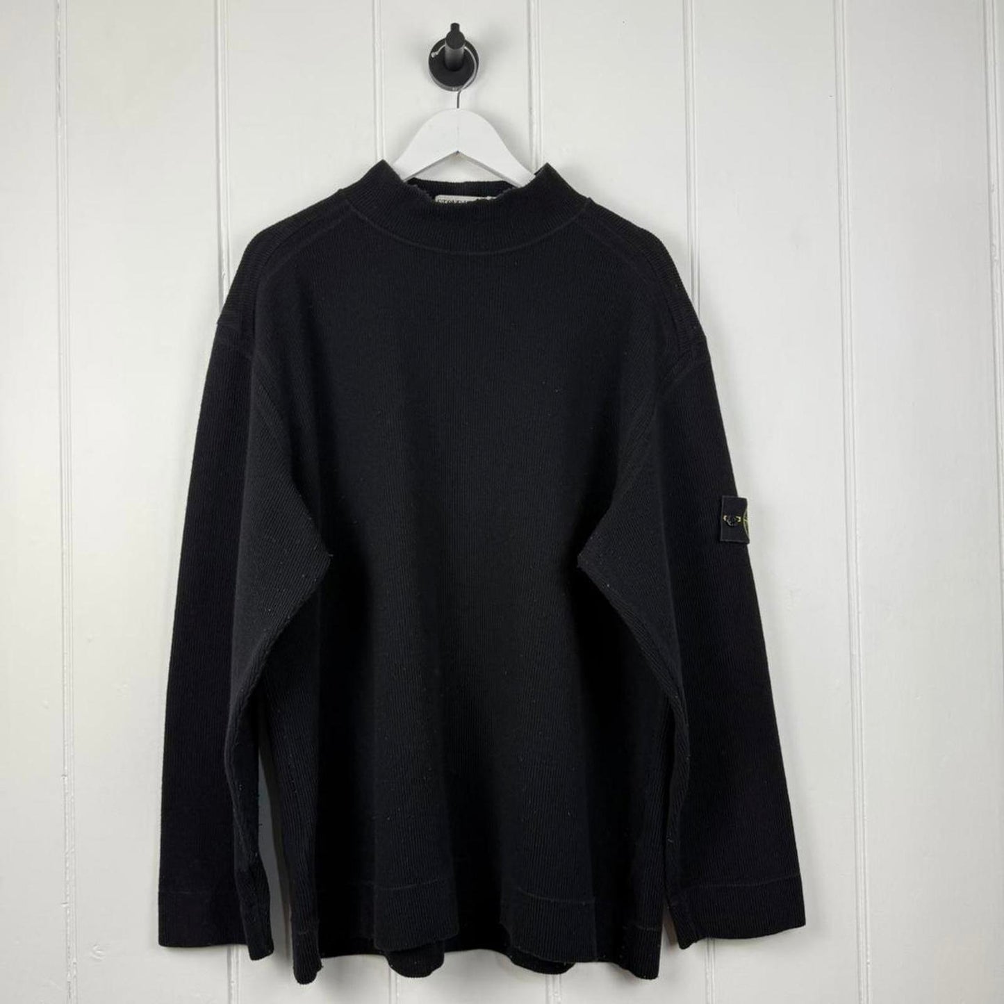 Stone Island Ribbed Wool Mock Neck Knit Black (XL)