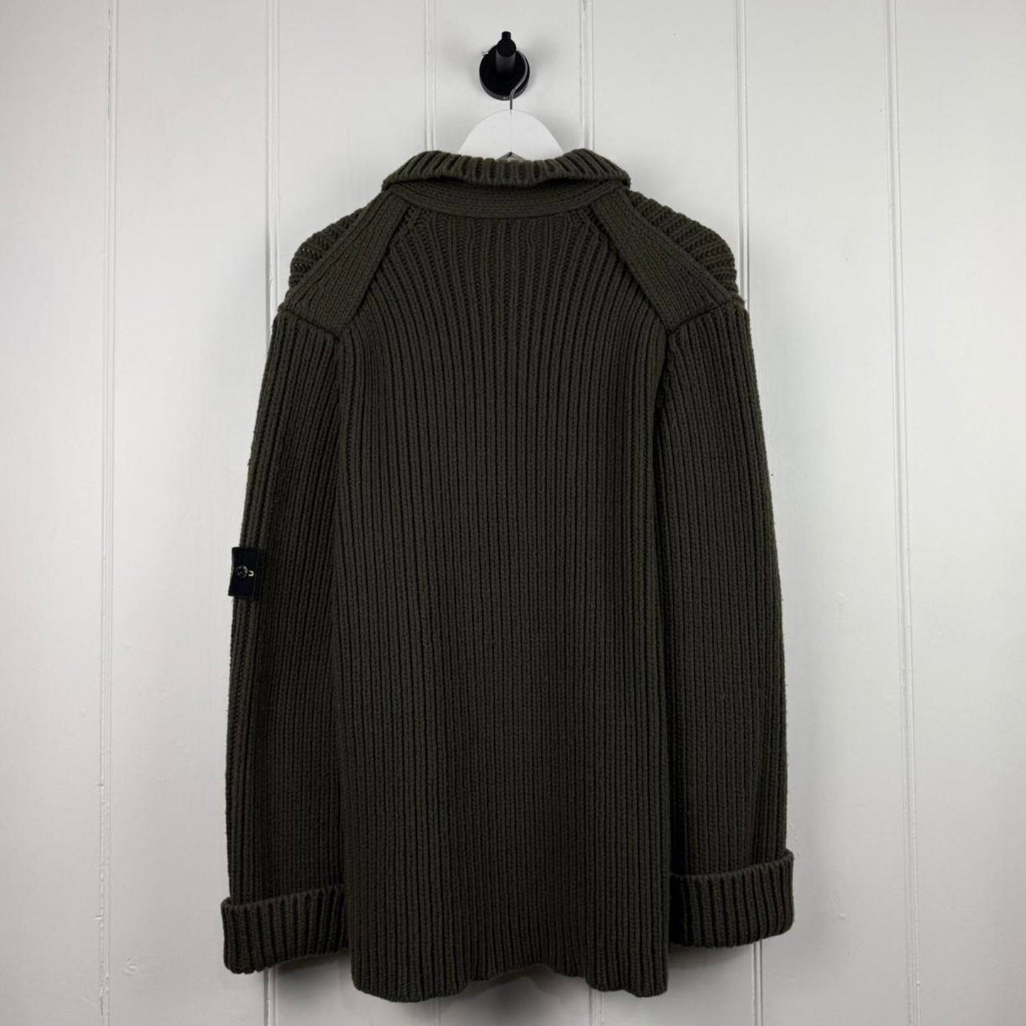 Stone Island Heavy Rib Wool Knit Shawl Collar Cardigan (XL)