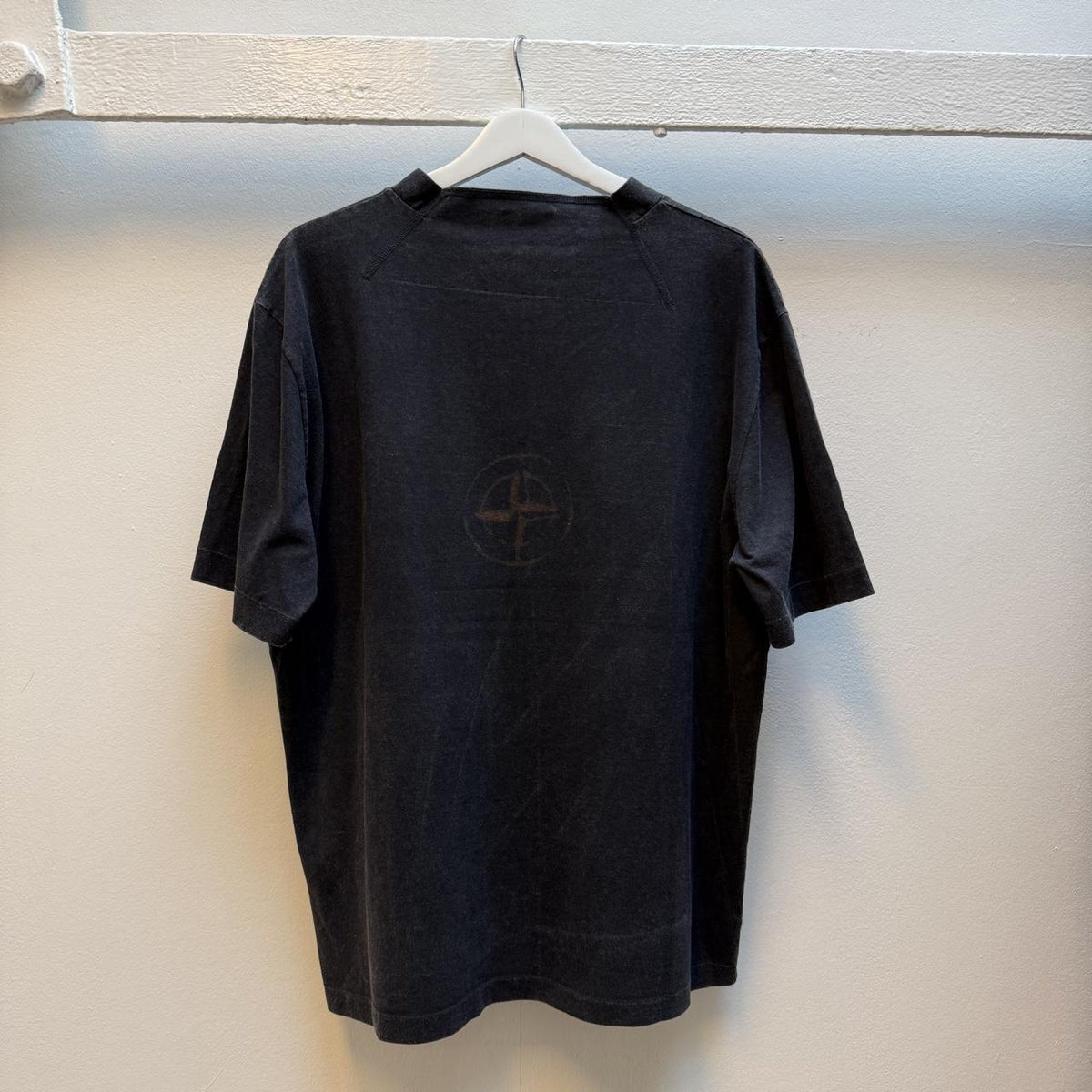 Stone Island Early 2000s Burn Through Compass T-Shirt – Washed Black (XL)