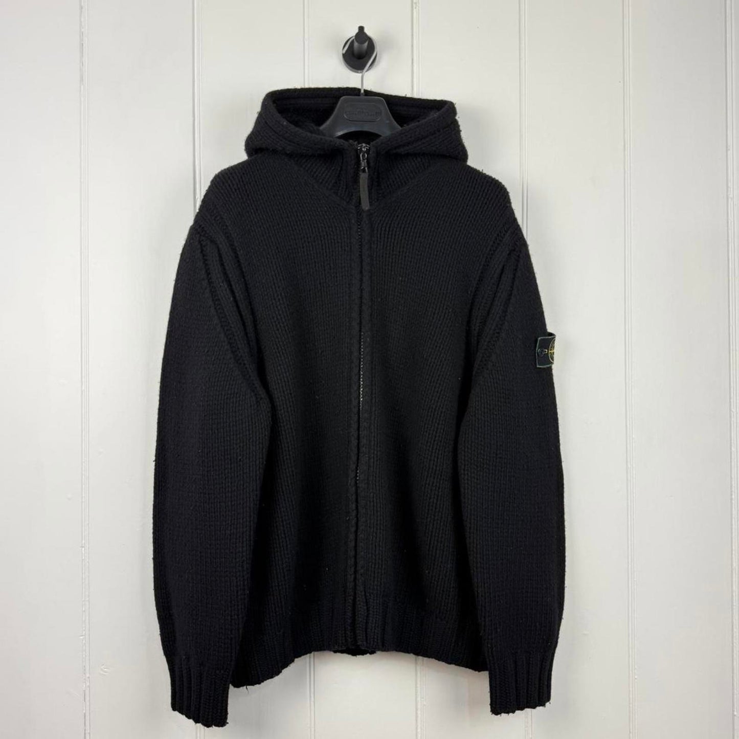 Stone Island Wool Knit Hooded Full-Zip Jacket Black (XL)