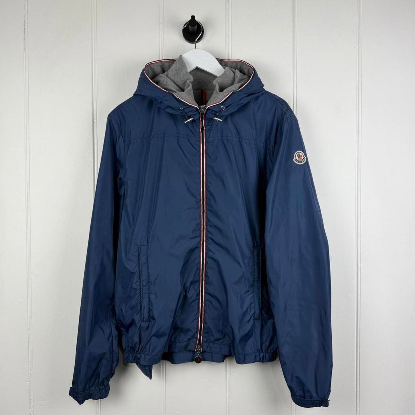 Moncler “Urville Giubbotto” Packable Hooded Jacket in Navy / Grey (M/L)