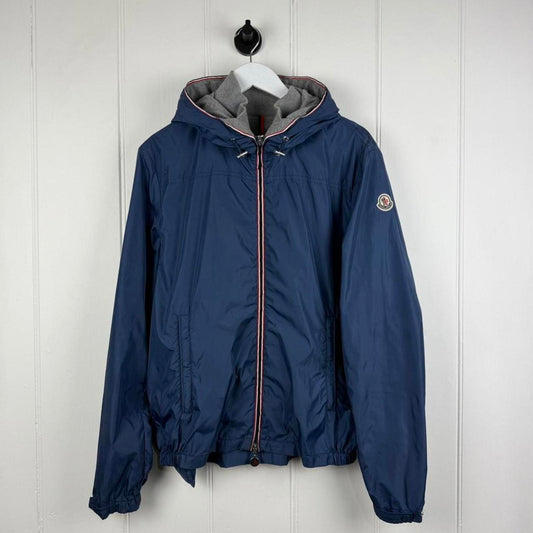 Moncler “Urville Giubbotto” Packable Hooded Jacket in Navy / Grey (M/L)