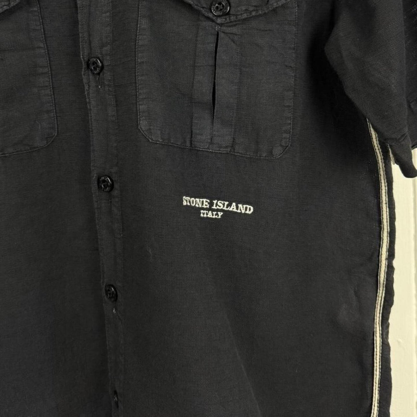 Stone Island 2000s Linen Blend Short Sleeve Shirt (L)