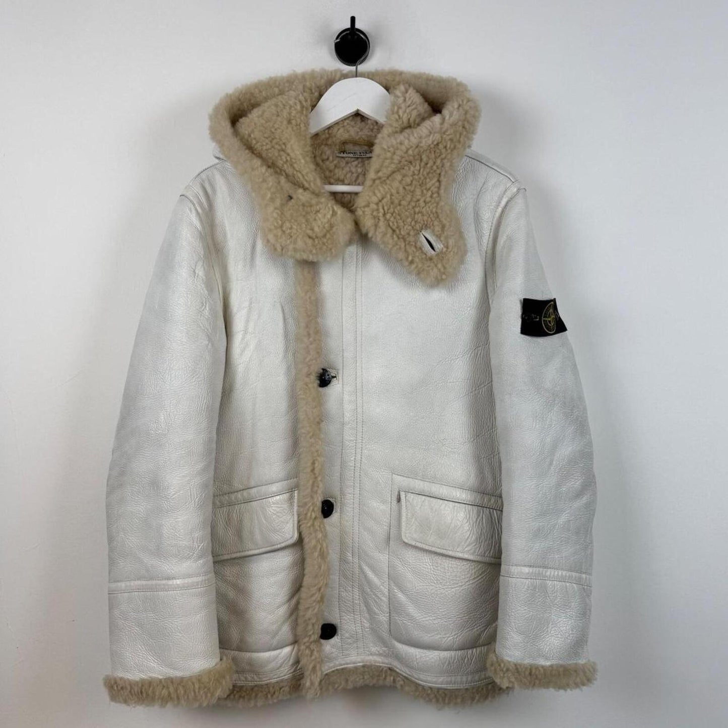 Stone Island Hand Painted Leather Jacket Cream (M)