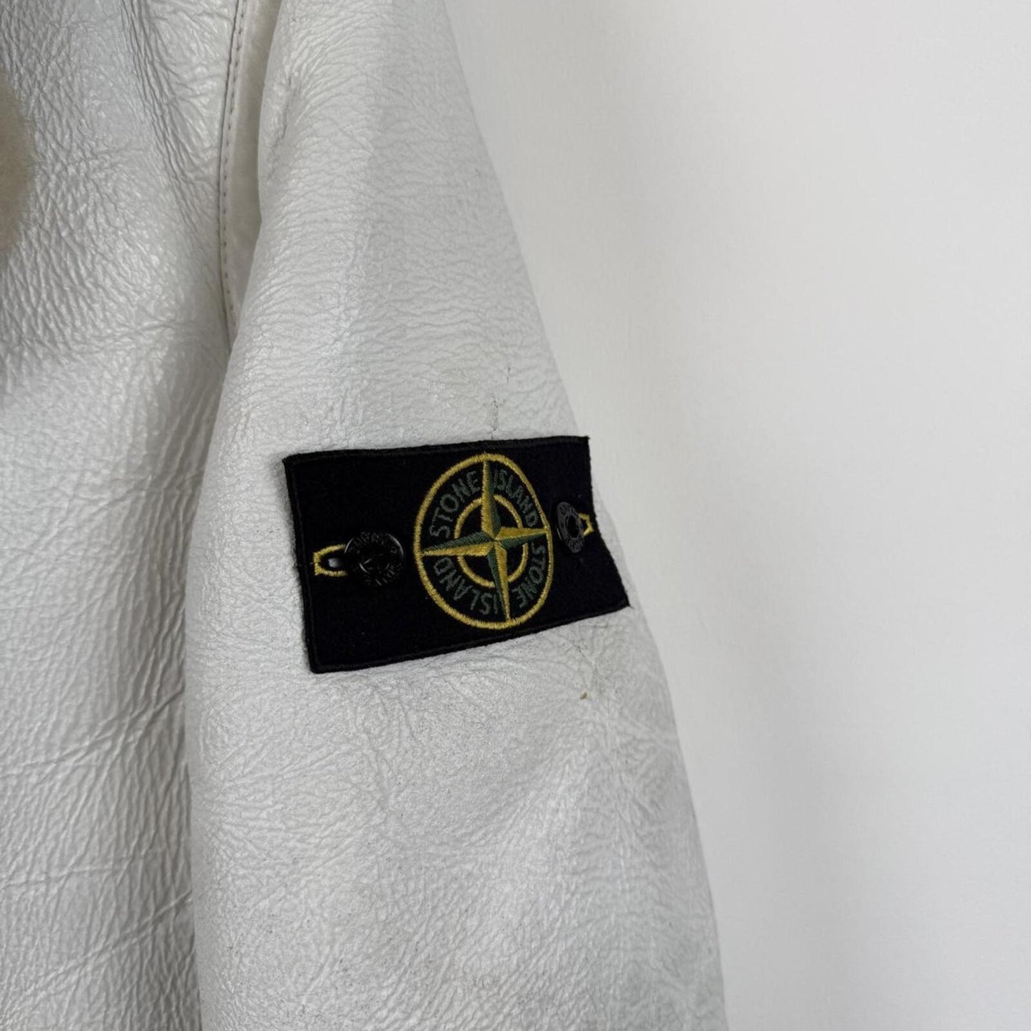 2006 Stone Island Hand Painted Leather Jacket Cream (M)