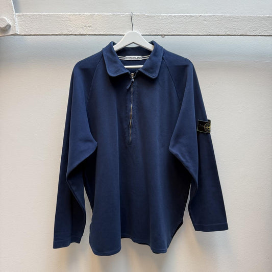 Vintage 1990s Stone Island Green Edge Quarter Zip – Navy Blue (L)