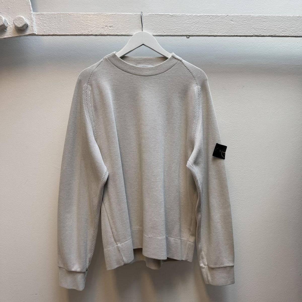 Early 00s Stone Island Ribbed Knit Jumper – Light Grey (L)