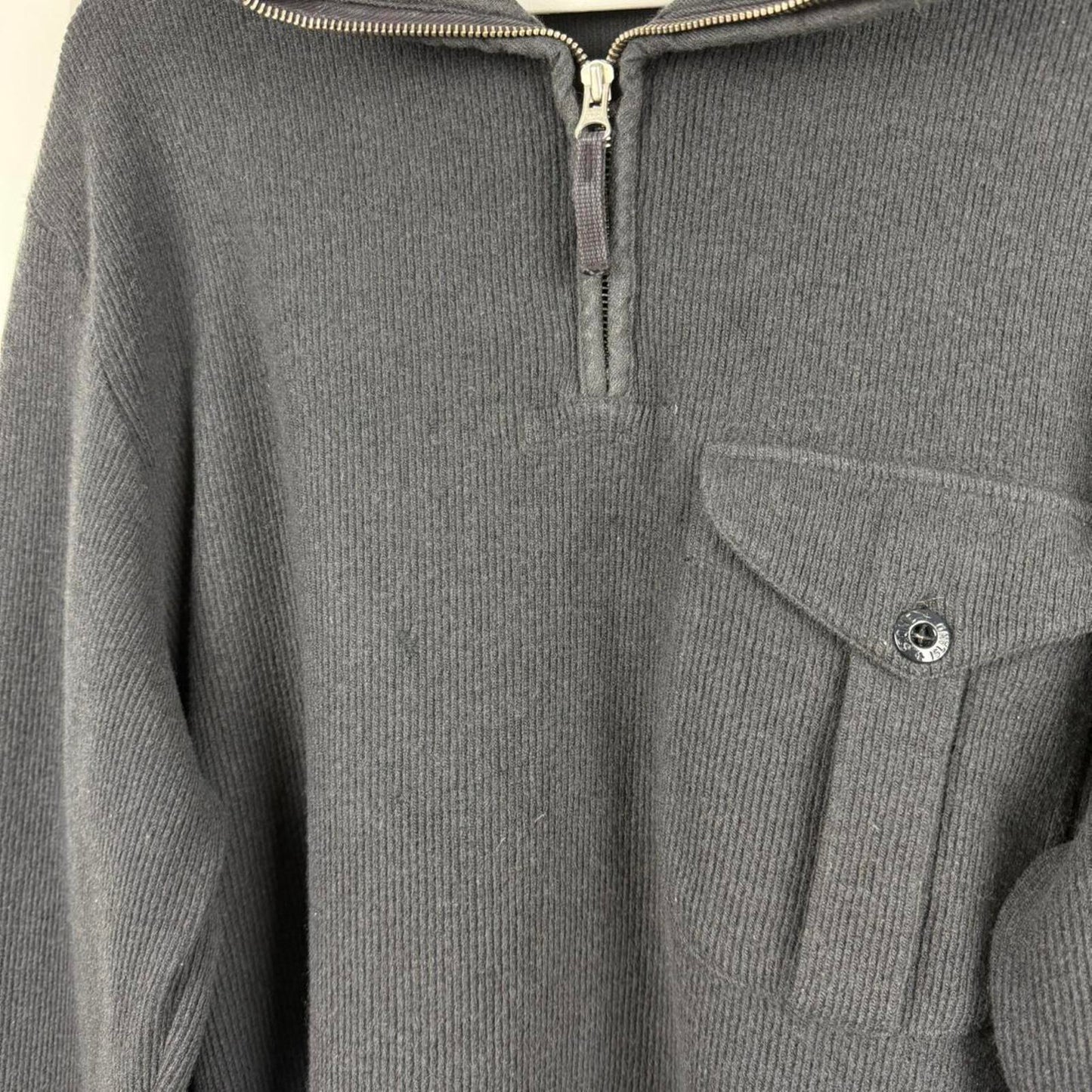 Early 2000’s Stone Island Ribbed Knit Quarter Zip Jumper in Charcoal Grey (XL)