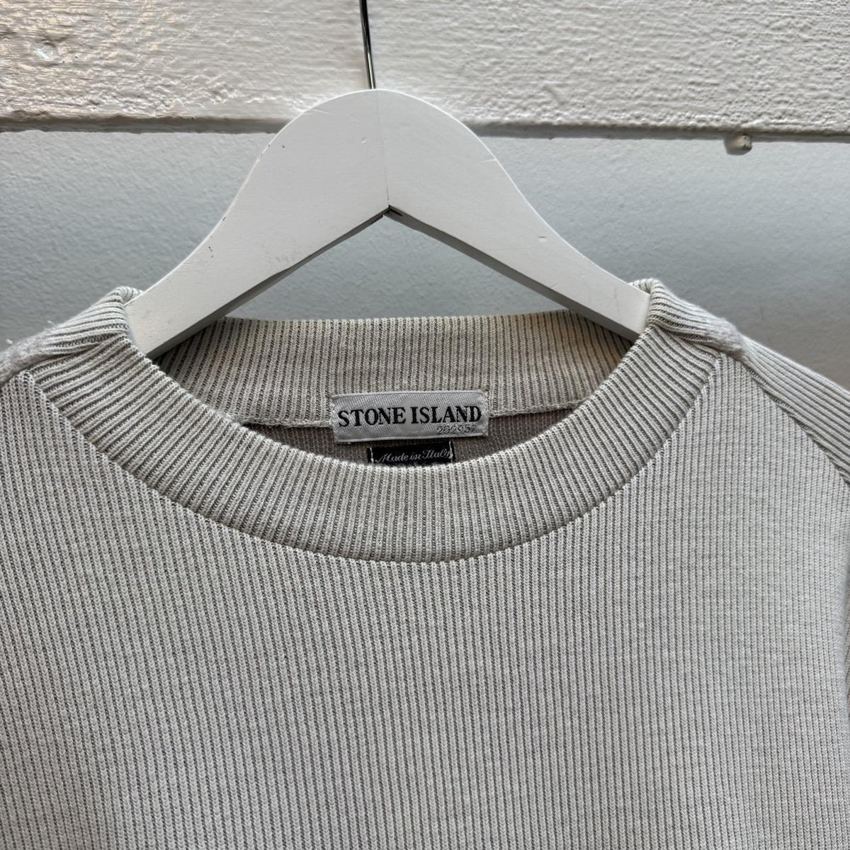 Early 00s Stone Island Ribbed Knit Jumper – Light Grey (L)
