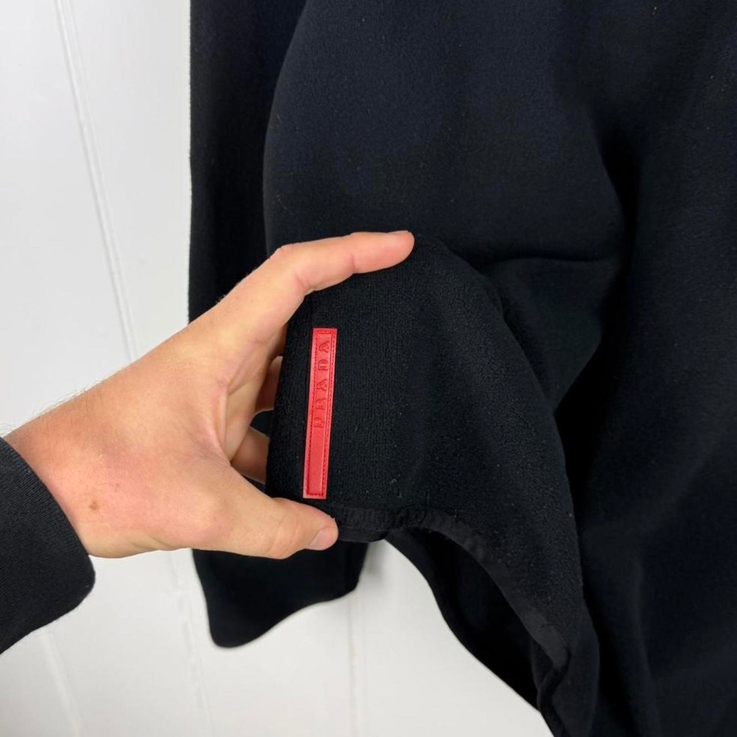 00s Prada Sport Hooded Fleece Jumper in Black (L)