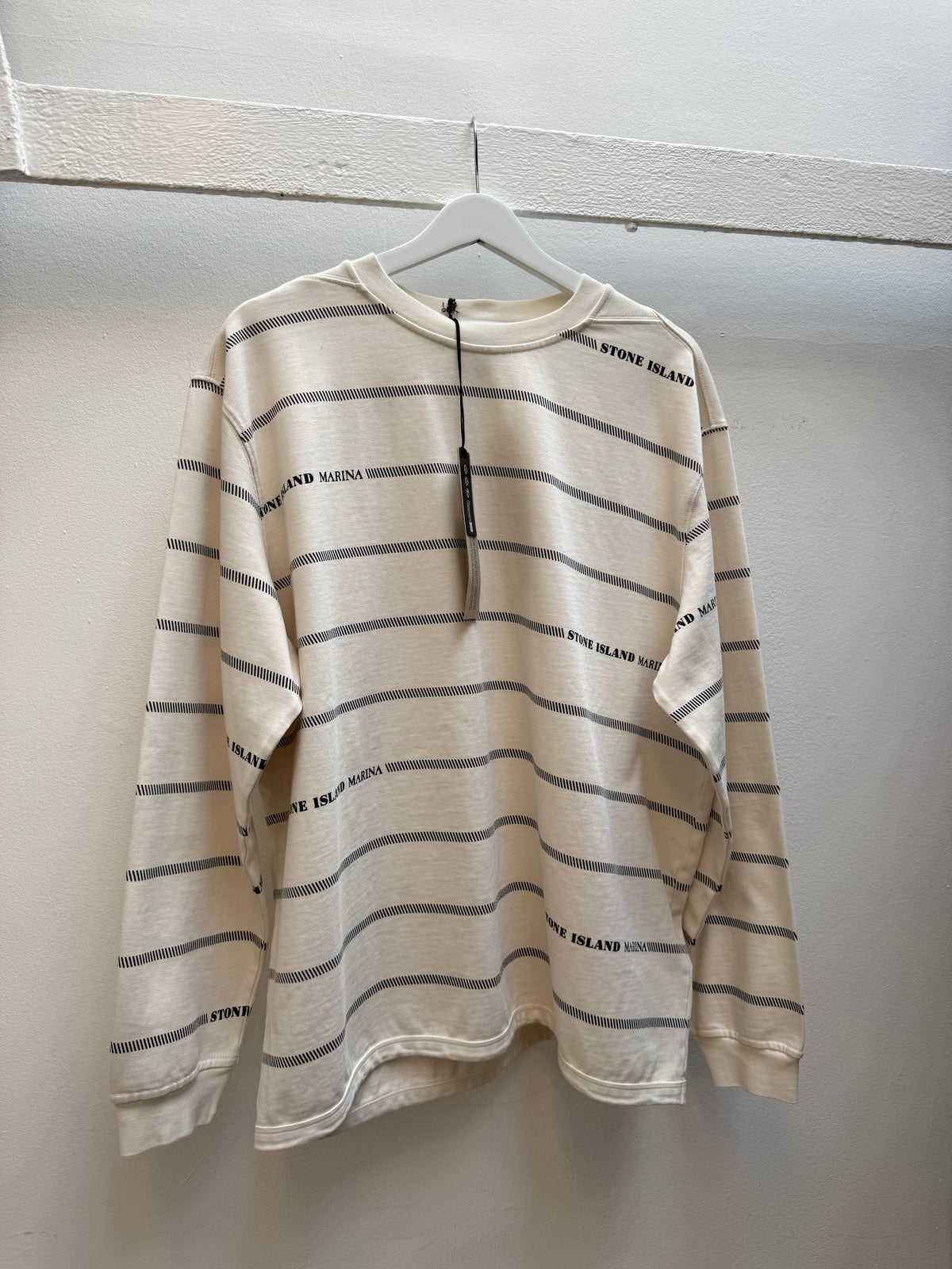 Stone Island Marina Striped Long Sleeve T-Shirt – Cream / Black (L)