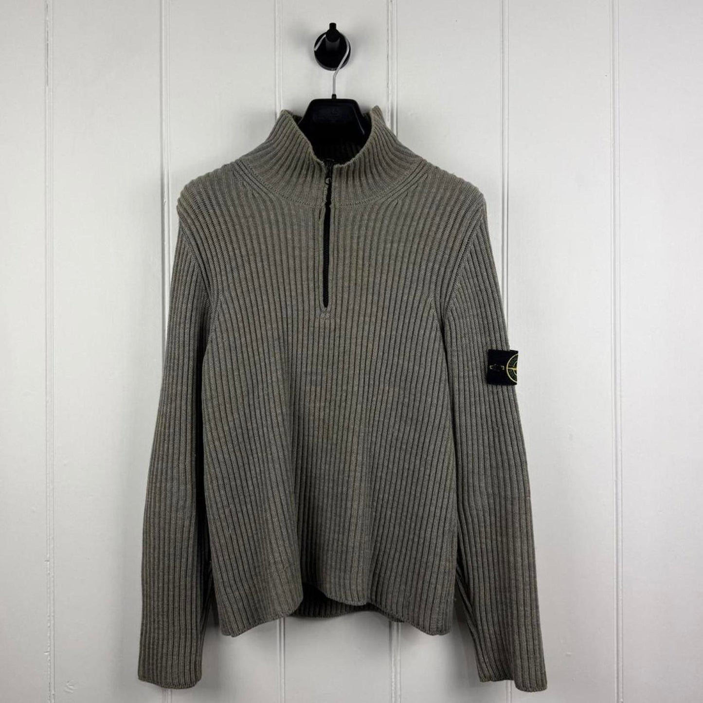 Stone Island Ribbed Knit Quarter Zip Jumper (M)