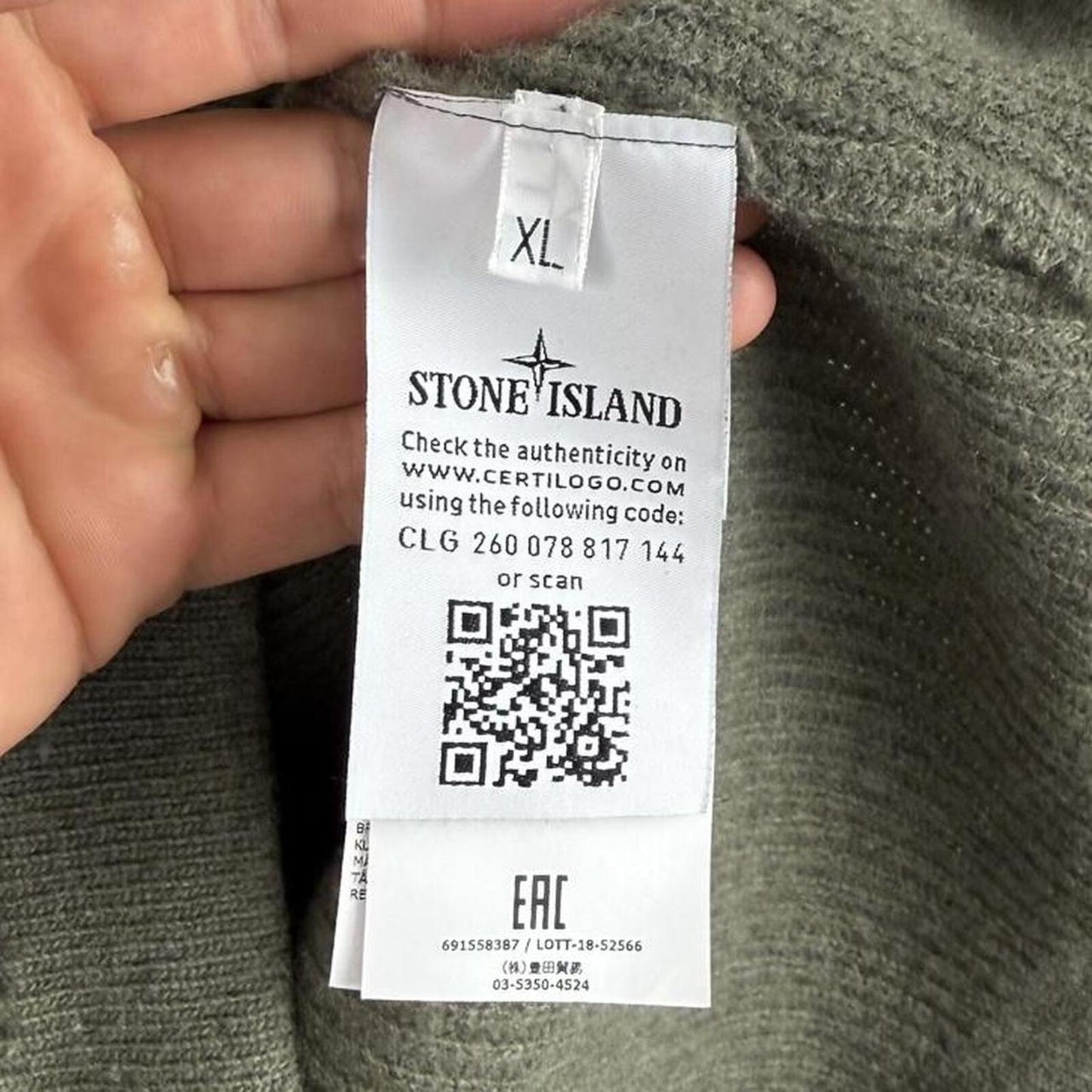 Stone Island Compass Logo Knit Jumper Olive/Cream (XL)