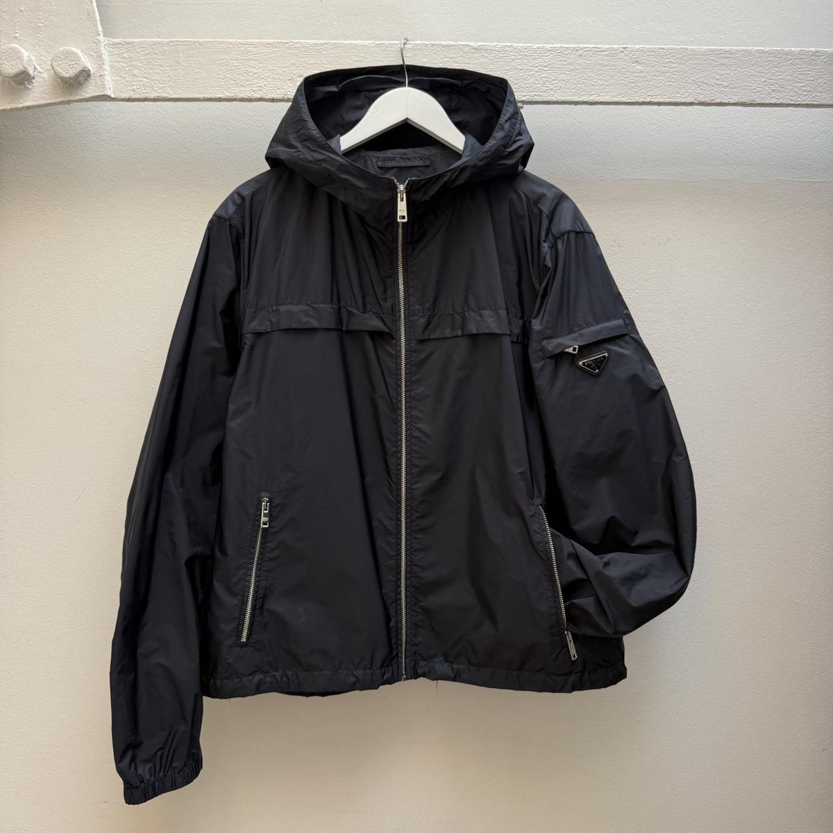 Prada Navy Blue Nylon Hooded Shell Jacket (XL)