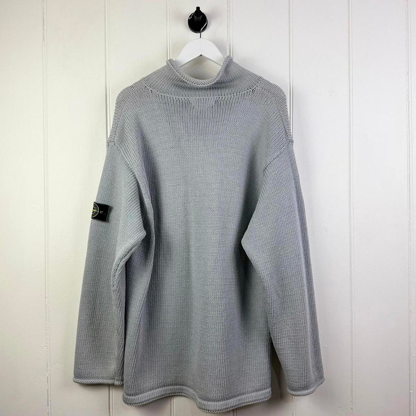 90s Stone Island Grey Knit Button Neck Sweater (XL)