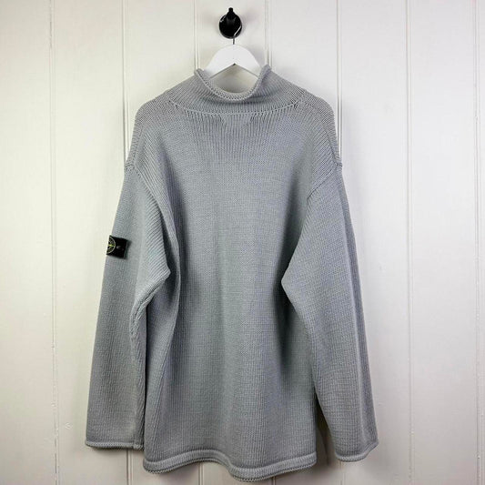 90s Stone Island Grey Knit Button Neck Sweater (XL)
