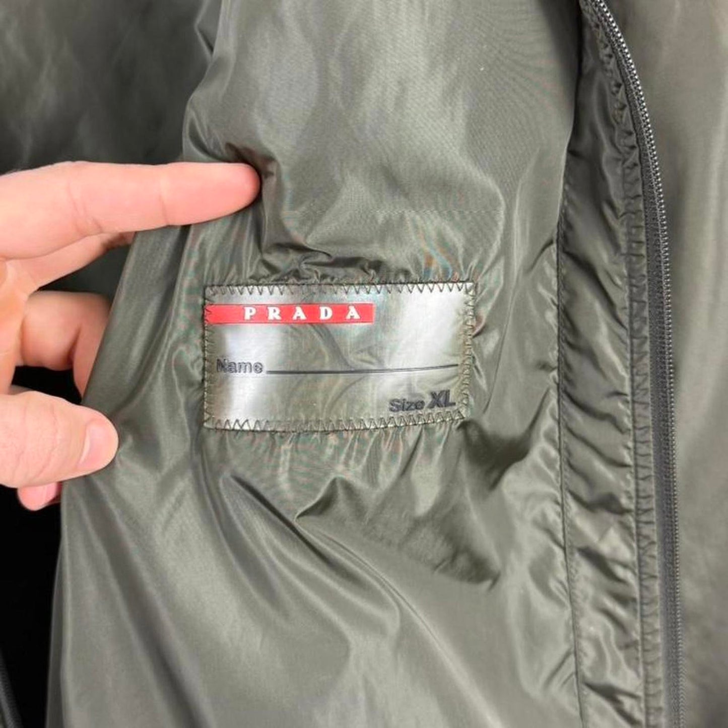 Prada Nylon Zip Hooded Jacket Khaki Green (XL)