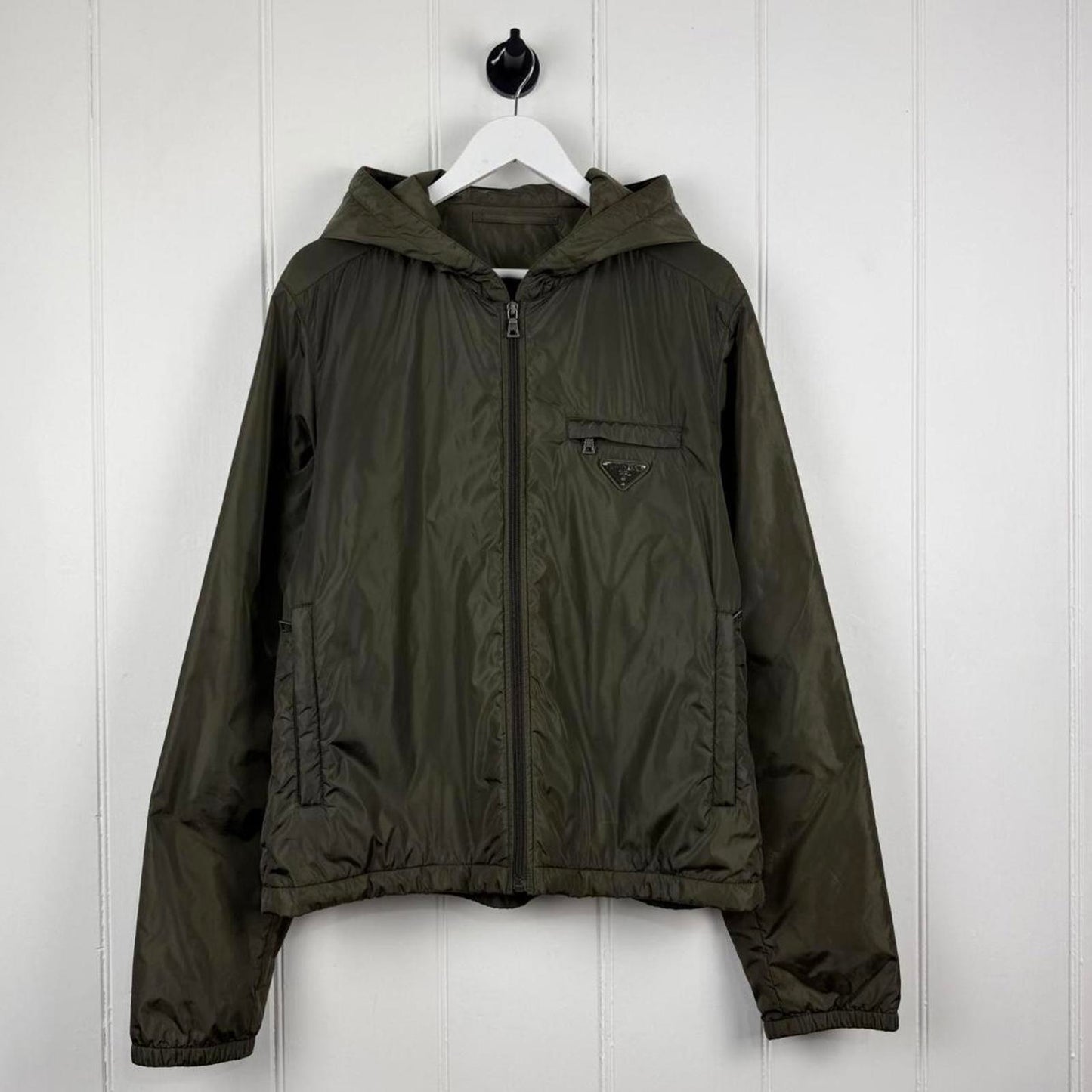 Prada Nylon Zip Hooded Jacket Khaki Green (XL)