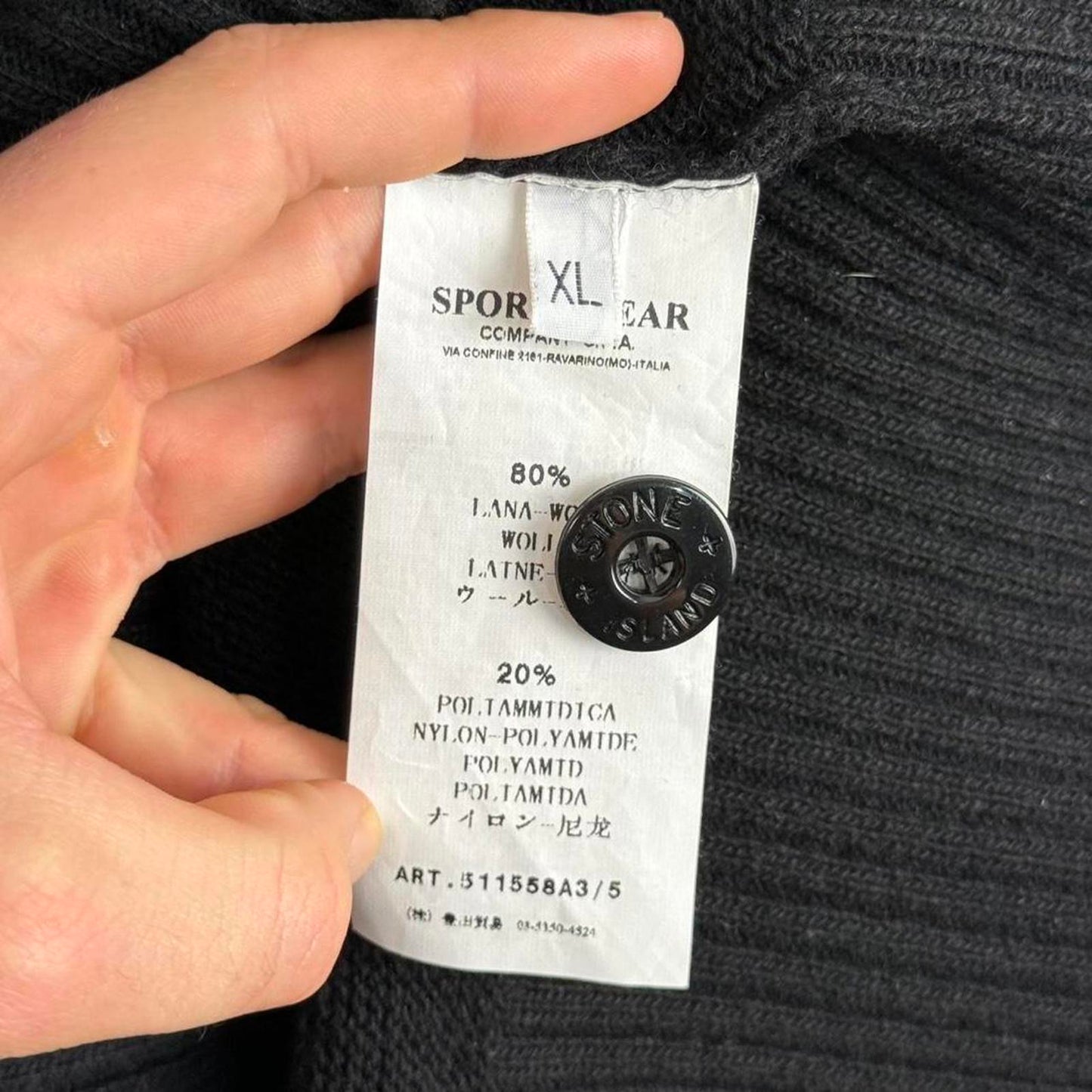 Stone Island Buttoned Funnel Neck Wool Knit Black (XL)