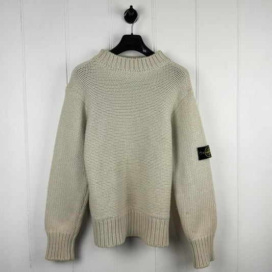 Mid 00s Stone Island Heavyweight Wool Blend Knit in Cream (L)