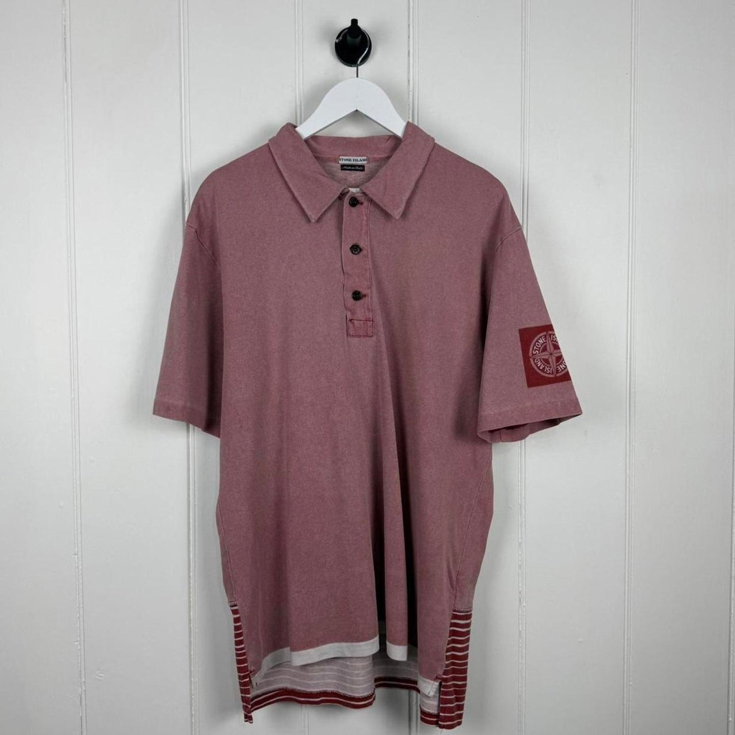 00's Stone Island Logo Polo Shirt Pink (XXL)