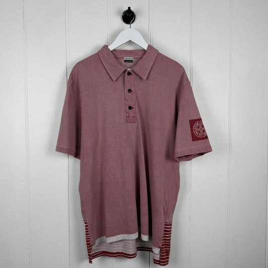 00's Stone Island Logo Polo Shirt Pink (XXL)