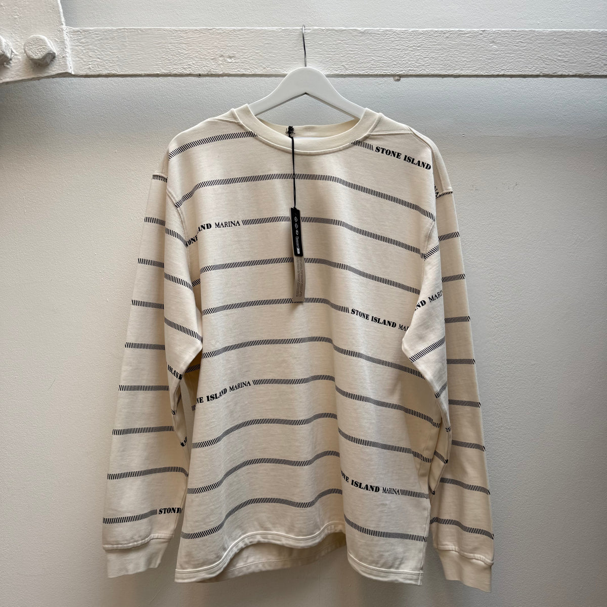 Stone Island Marina Striped Long Sleeve T-Shirt – Cream / Black (L)