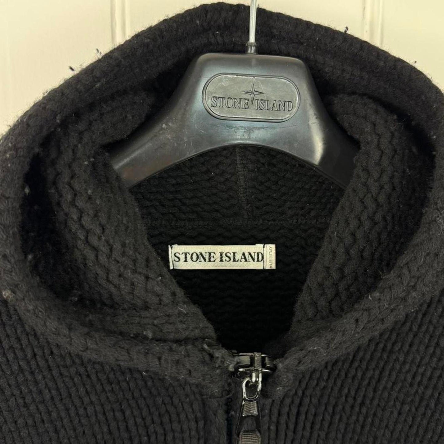 Stone Island Wool Knit Hooded Full-Zip Jacket Black (XL)