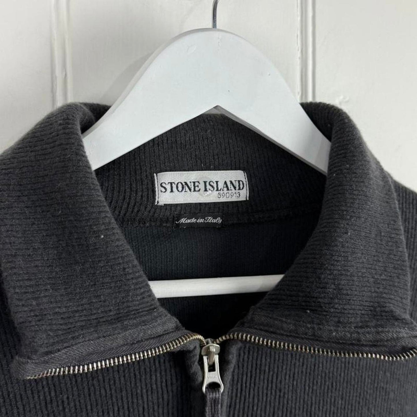 Early 2000’s Stone Island Ribbed Knit Quarter Zip Jumper in Charcoal Grey (XL)