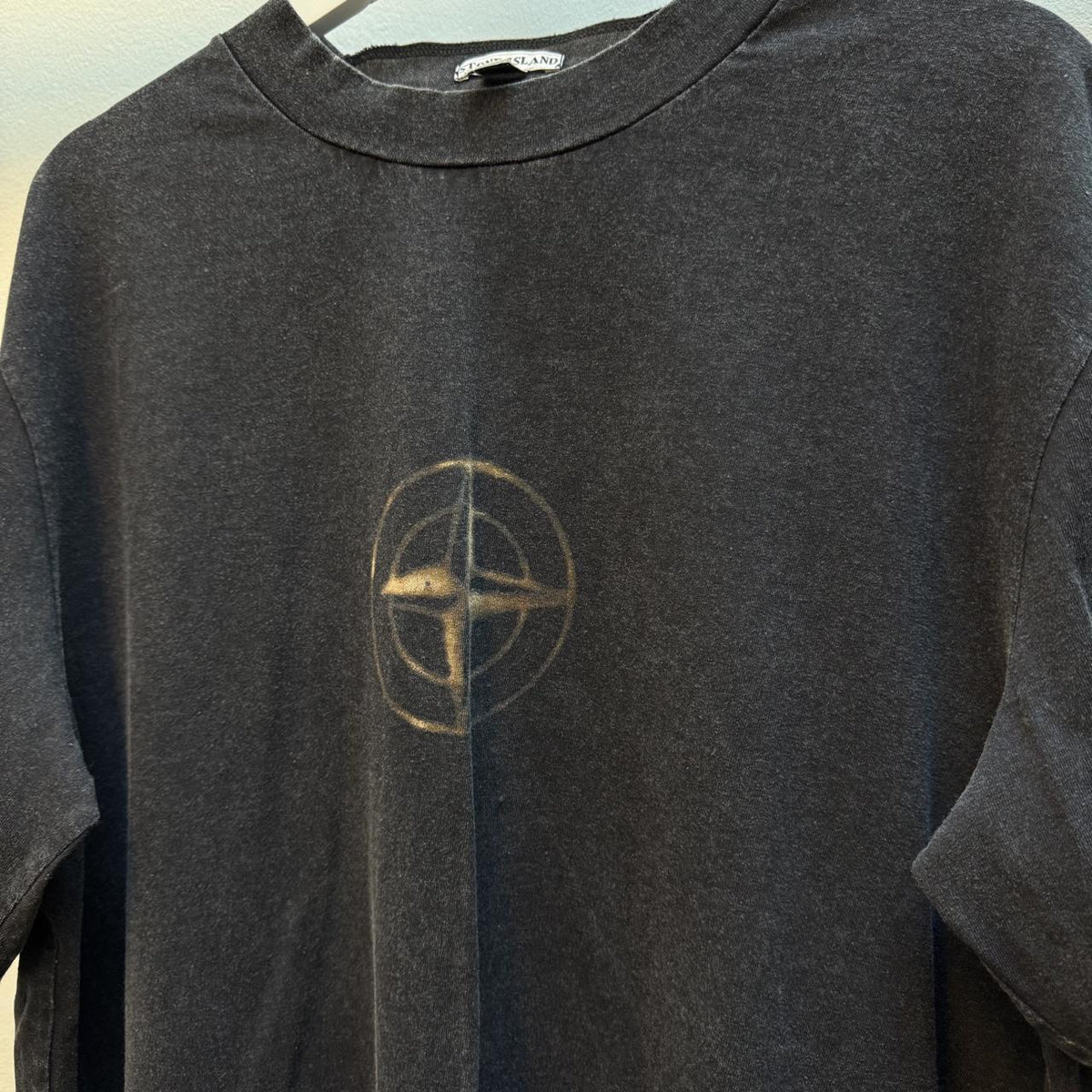 Stone Island Early 2000s Burn Through Compass T-Shirt – Washed Black (XL)