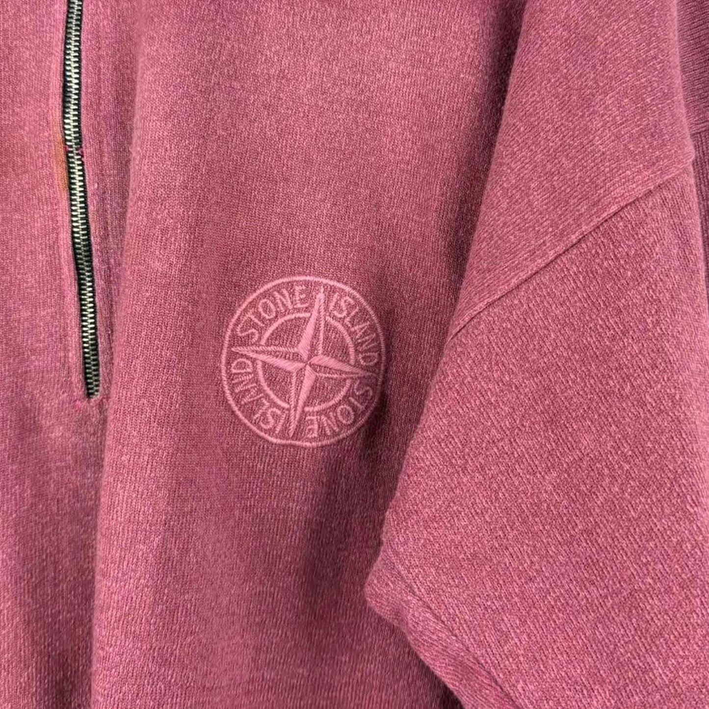 Stone Island 90s Garment-Dyed Wide Collar Half-Zip Sweat Burgundy (M)
