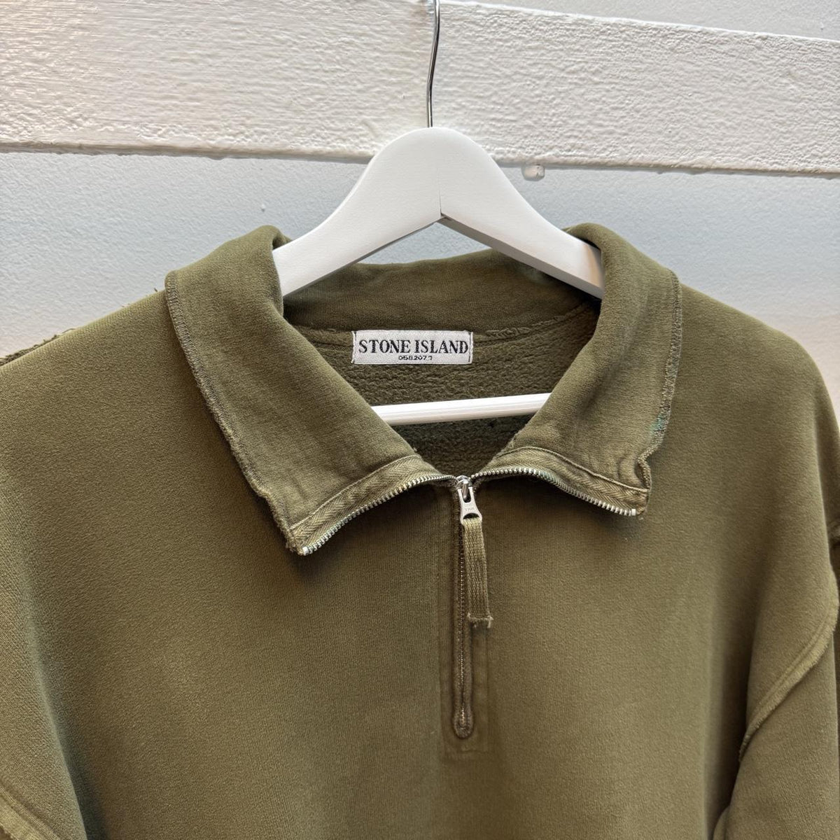 Early 00s Stone Island Quarter Zip Sweatshirt – Olive Green (L)