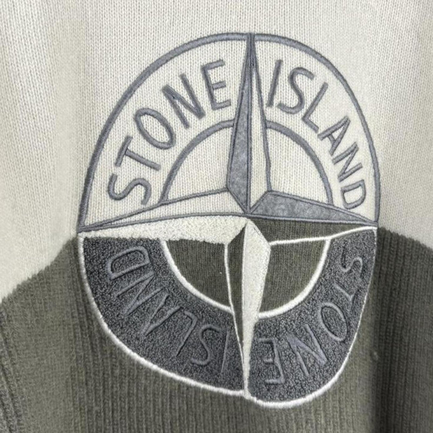Stone Island Compass Logo Knit Jumper Olive/Cream (XL)