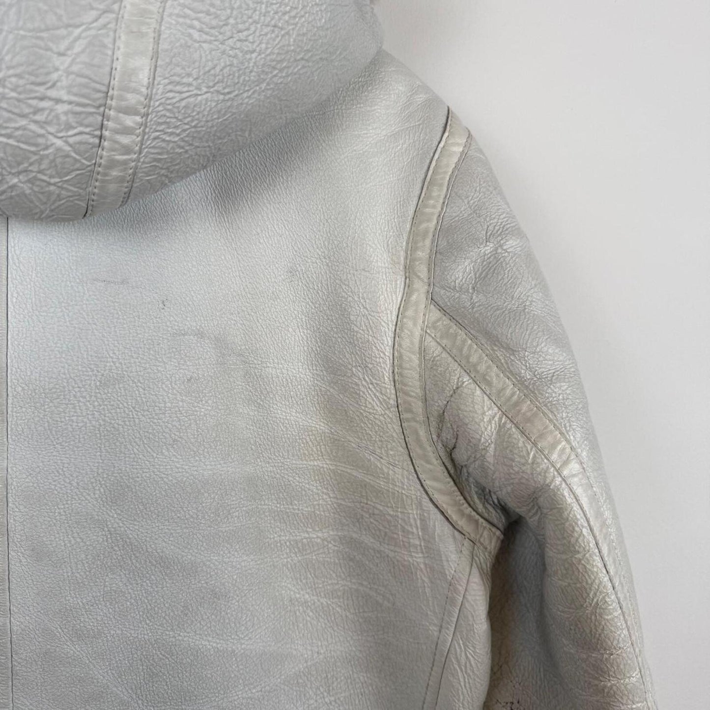 2006 Stone Island Hand Painted Leather Jacket Cream (M)