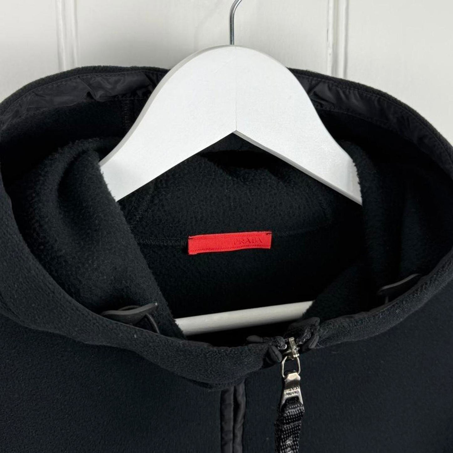 00s Prada Sport Hooded Fleece Jumper in Black (L)
