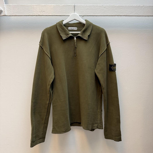 Early 00s Stone Island Quarter Zip Sweatshirt – Olive Green (L)